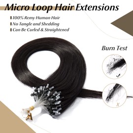 SEGO Micro Loop Human Hair Extensions 22 Inch Natural black Micro Beads Hair Extensions Human Hair Cold Fusion Micro Ring Hair Extensions 50g 100 Strands Natural Straight Hair Extension For Women 1B#