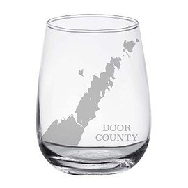 Door County Map Engraved Stemless Wine Glasses (Set of 2)