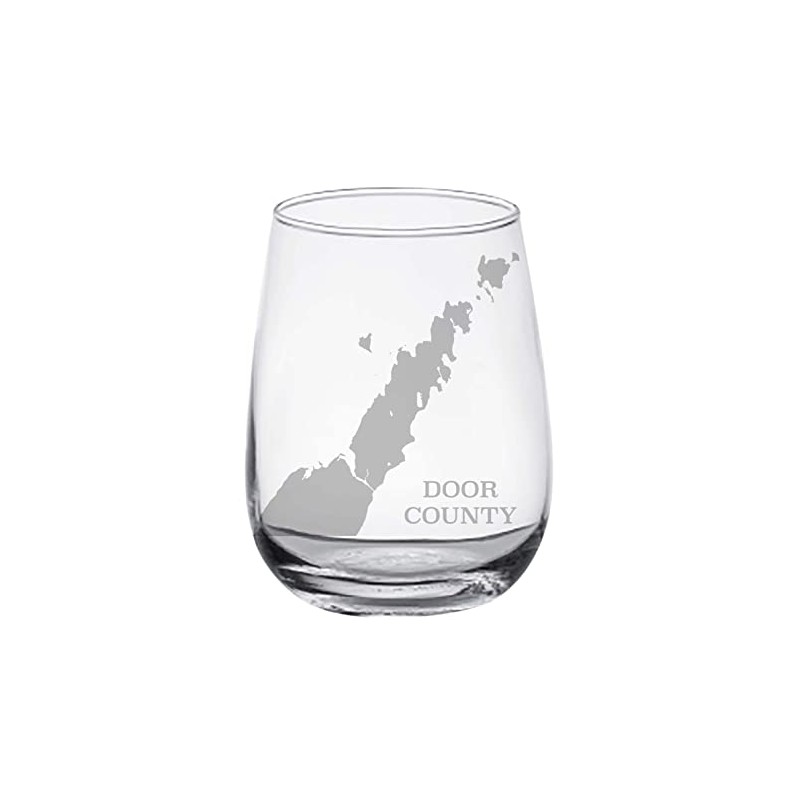 Door County Map Engraved Stemless Wine Glasses (Set of 2)