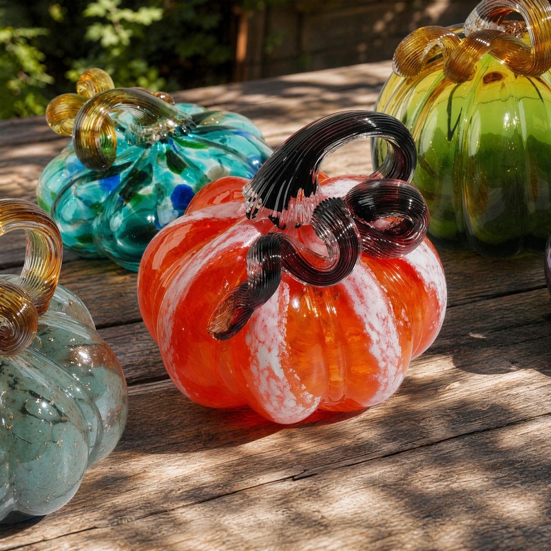 Hand Blown Glass Pumpkin Collectible Figurine Art Glass Pumpkin Paperweight
