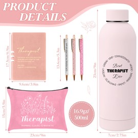 Marspark 6 Pcs Therapy Appreciation Gifts for Women, with Stainless Steel Water Bottle, Printed Bag, and Pen A5 Notebook Makeup Bag Set for Appreciation Gift Mental Healthy Psychology(Pink)