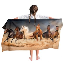 Ulticool Horse Gallop Sand Towel - Child Girl Boy - Quick Drying Microfibre Bath Towel - 140 x 70 cm - Travel Fitness Gym Sports Spa Yoga - Beige Brown