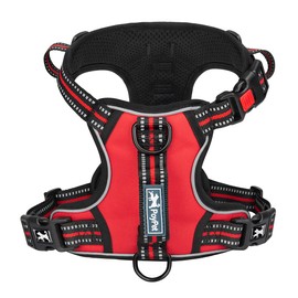 PoyPet No Pull Dog Harness, No Choke Front Clip Reflective Dog Vest with Soft Padded Vertical Handle, 3 Leash Attachments for Small Medium Large Dogs (Red,M)