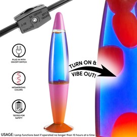 Urban Lifestyle 16" Pink Orange Ombre Wax Motion Volcano Lamp, Retro Mood Light for Bedroom, Living Room, or Party Décor