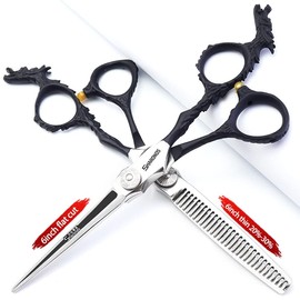Tijeras de peluquería plateadas/negras, tijeras de peluquería profesionales afiladas de alta dureza de 6 pulgadas. (2pc-B)