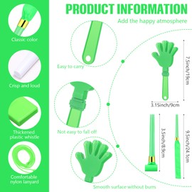 48 Pcs Cheerleading Pom Poms Thunder Sticks Plastic Whistles with Lanyards Squawker Horns and Hand Clappers Noisemakers for Team Spirit Party Dance Basketball Football Sporting Games (Green)