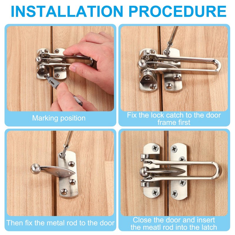 PATIKIL Türkettenschloss, 4 Stück, Tür-Schwenkstangenschloss für Zuhause, Sicherheit, Haustüren und