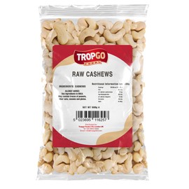 Tropgo Raw Cashew Nuts - Large & Tasty Cashews - Packed Fresh Premium Quality Cashew Nut - Healthy for the Heart, High in Fibre & Minerals - Perfect for Snacking (500g)
