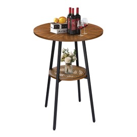 ZYBT Round Bar Table, Boho Bar Height Table, Bistro Table with Rattan Storage Shelf, High Top Table, Mid Century Cocktail Table, Counter Height Dining Table, Bar Tables, Small Pub Table