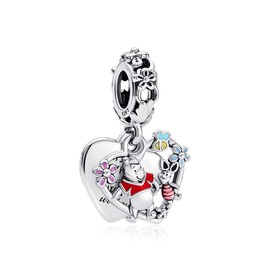 MGIUL Winnie the Pooh Tigger Cartoon Cat and Dog Family Eternity Bracelet and Necklace Bead Pendant 925 Sterling Silver Bead Pendant for DIY Accessories with Loose Beads for Girls and Women, Silver, Cubic Zirconia
