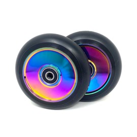 Team Dogz Pair 100mm Neochrome Rainbow UFO Hollow Core Scooter Wheels ABEC9 Bearings Also Fits Sacrifice MGP (Pair of Wheels)