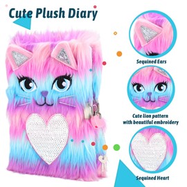 SuperStyle Cat Diary with Lock, Gift for 6 7 8 Years Old Girls, Cute Cat Notebook Secret Diary Writing Journal Birthday Gift for Kids