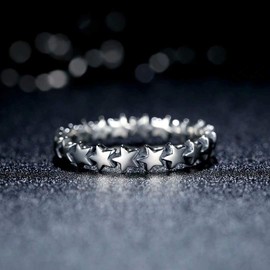Presentski 925 Sterling Silver Linked Star Ring Eternity Love Rings