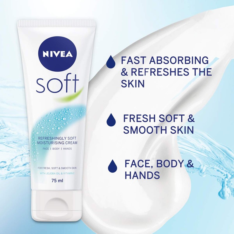 NIVEA Soft Tube (75ml), Pack of 4, Moisturising Cream for