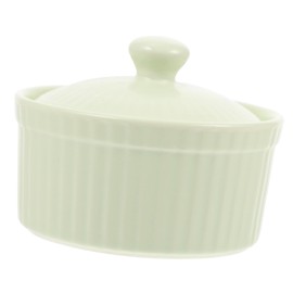 Ciieeo Ceramic Dessert Bowl with Lid Heat Resistant Pudding Bowl for Home Baking Chic and Sturdy Design for Soups Custards and Vegetables Small Green