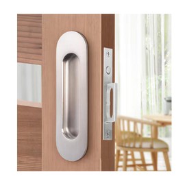 Fihatokus Pocket Door Handle with Edge Pull,6 inch Oval Recessed Flush Pocket Door Pulls,304 Stainless Steel Pocket Door Hardware, Hidden Edge Pull with Push Automatic Bounce Switch,Silver