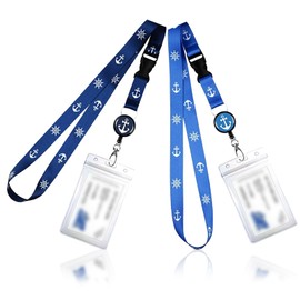 2PCS Adjustable Cruise Lanyard, Lanyard with Clear Waterproof Card Holder, Cruise Lanyard with Retractable Reel, Cruise Card Lanyard ID Clip for Adults and Children (Blue)