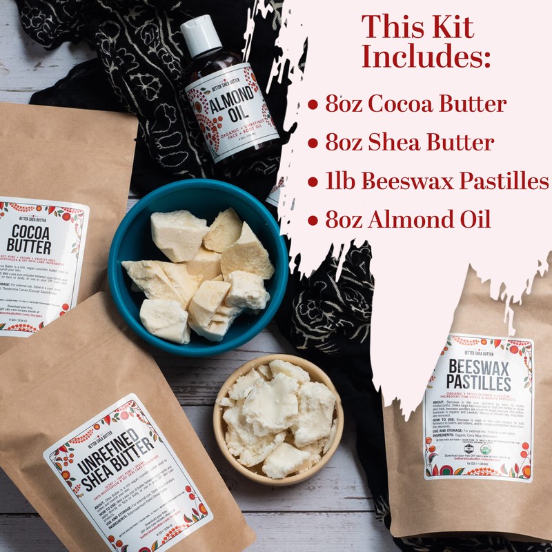 Body Butter Making Kit with Unrefined Shea Butter, Raw Cocoa
