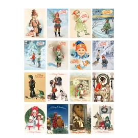 Decoupage Paper Pack (35 Sheets 6"x8") Young Siblings Playing in The Snow and Preparing for Christmas FLONZ Vintage Illustration Pictures Cards for Decoupage, Craft and Scrapbooking