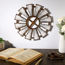 Farmhouse Living Room Wall Decor Wood Windmill Rustic Wooden Wall Art Decorative Windmill Sculpture Home Decor for Bedroom Nursery Dorm Home(11.4 x 11.4 Inches, Shown)