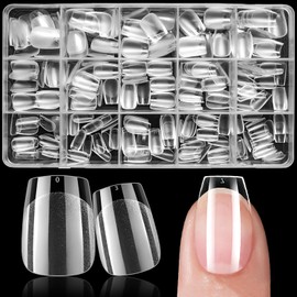 Bellelfin 300Pcs XS Coffin Fake Nails, Clear Coffin Nail Tips Full Cover Soft Gel X Nails Tips Pre-shape Gel Acrylic Nail Tips Artificial False Nail Tips for DIY Nail 15Sizes