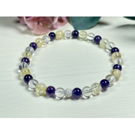 Majas Perlen Armband Gelassenheit innere Ruhe Amethyst Citrin Bergkristall echt 6mm mit 925er Sterling Silber 5mm facettiert - Größe 16 bis 18cm - Handmade Perlenarmband - Spiritueller Schmuck Unisex