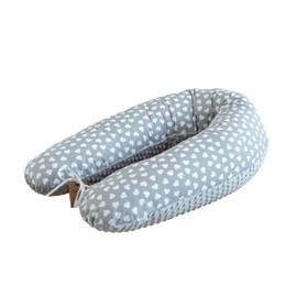 LOOLAY Pregnancy Pillow, Nursing Pillow, 190 cm, Side Sleeper Pillow, 100% Cotton, with Removable Minky Cover, Ergonomic Pregnant Pillow for Sleeping (Heart Grey/Minky Grey)