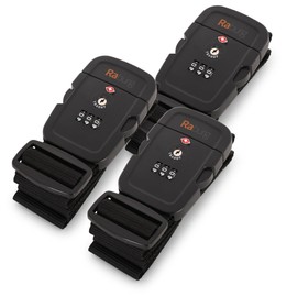 Raburg Set of 3 Luggage Straps with TSA Combination Lock, Flexible, Adjustable, up to 190 cm, Black