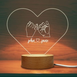PRINT SUPREMACY Custom LED Acrylic Night Light with Wooden Base, Engraved USB Table Lamp, Home Decor for Bedroom Dorm Room, Idea for Anniversary Valentine's Day Wedding (Pinky Promise)