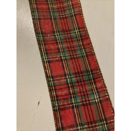 Morex Christmas TARTAN PLAID Metallic GOLD Thread WIRE EDGED RIBBON 2-1/2 x 5 Yards