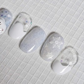 [Winter] Melting Snowman Handmade Nail Tips - Almond Midi / [겨울] 눈사람 녹는중 수제네일팁 - 아몬드미디