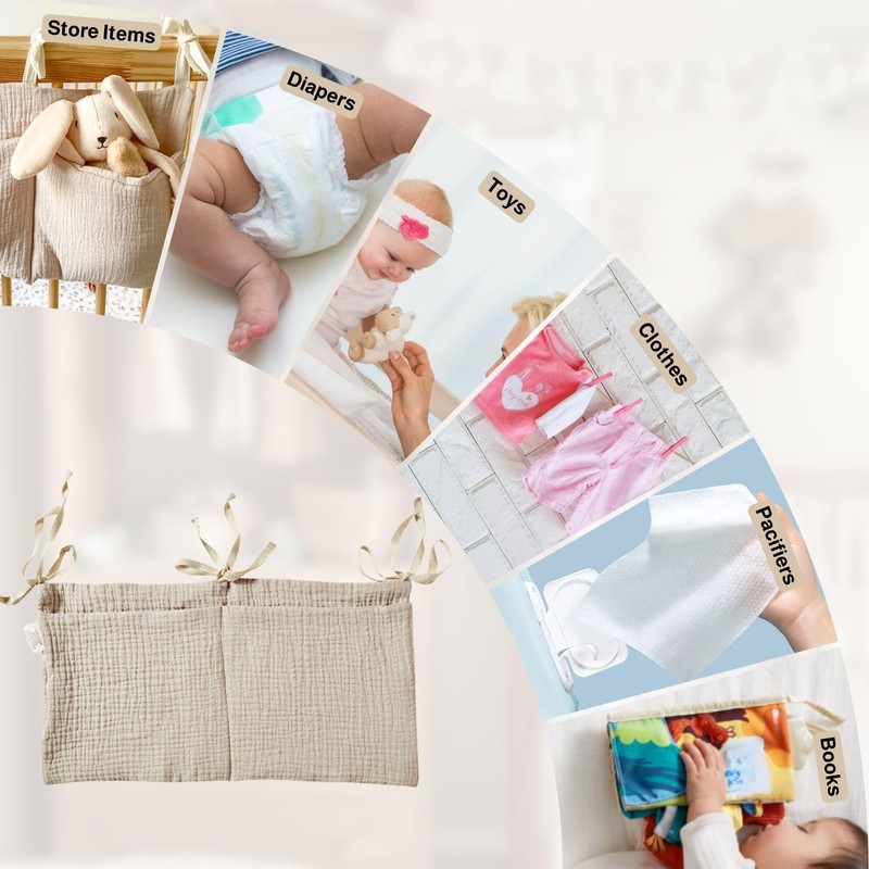 Lyivisk Hängender Babybett Organizer mit Mehreren Fächern Praktischer Aufbewahrungsbeutel für