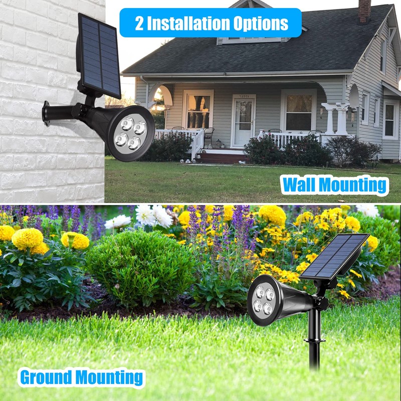 T-SUN (2 Pack LED Solar Spotlight, Waterproof Outdoor Security Garden