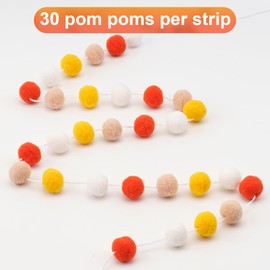 G2PLUS 2PCS Colored Felt Ball Garland, Pom Pom Garland with 60 Balls, Orange Yellow and White Nursery Decor Garland, Felt Ball Garlands for Bedroom Classroom Birthday Party Decoration