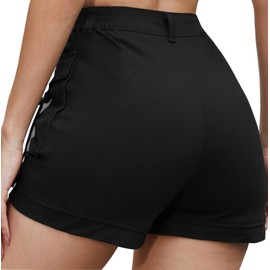 ZODLLS Women's Shorts Elastic Waist Cargo Shorts with Pockets Black Shorts S