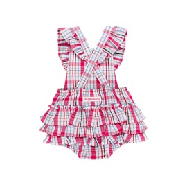 RuffleButts® Baby/Toddler Girls Flutter Overall Ruffled Romper - Adley Plaid, 12-18m