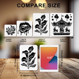 MAYJOYDIY Pack of 2 Calla Lily Stencils 29.7 x 21 cm Reusable Flower Stencils for Painting Leaves Plants Stencil Templates with Brush for Gift Crafts on Window Wood Wall Home