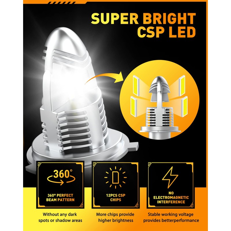 OXILAM H4 LED Bulbs, 9003/HB2 Replacement, 22000LM 6500K White, 1:1