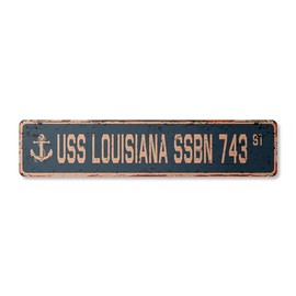 USS Louisiana SSBN 743 Vintage Aluminum Street Sign us Navy Ship Veteran Sailor Rustic Metal tin Gift | Indoor/Outdoor | 18" Wide