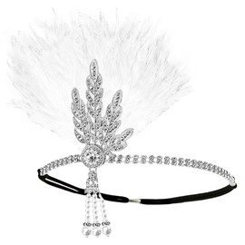 ANRONCH 1920s Flapper Headband, Roaring 20s Black Crystal Headband Bachelor Party Headband, Great Hair Accessories (White)