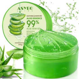 ASYBO 300ml Aloe Vera Gel - 99% Pure Organic Aloe Vera Moisturizer for Face and Body, Natural Aloe Cream for Dry Skin, Sunburn, Acne