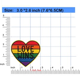 Rainbow Heart Shape Sewable Patch, 2pcs Heart Letter Love Wins Embroidered Iron On Patch for Clothes Jacket Jeans Backpacks and DIY Craft Accessories