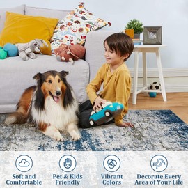 COZYLOOM Large Area Rug 10x13 Modern Abstract Rug Machine Washable Floor Carpet, Non Slip Soft Living Room Mat, Low Pile Foldable Printed Rug, Contemporary Accent Rug for Nursery, Bedroom, Navy