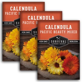 Calendula Pacific Beauty (Mixed) Seed for Planting - 3 Packets with Instructions to Plant and Grow Colorful Pot Marigold in Your Home Flower Garden - Non-GMO Heirloom Variety - Survival Garden Seeds