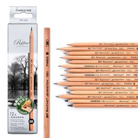 Marco Pencils, 8b Drawing Pencils, Black, Biin Sketch Pencils, Wooden Empits for Fine Arts Students and Professional Art Workers, Hexagonal Barrel, Hard Brush Pencils, 1 Dozen (7001-8B, 12 Pack)