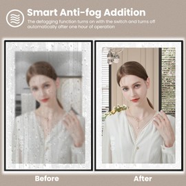 Amorho Amorho 24"x 32" LED Bathroom Mirror with Black Frame, Front Light and Backlit(Controlled Separately), Stepless Dimmable, Anti-Fog, Shatter-Proof, 3 Colors, Memory