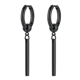 Prosteel Men's Ring Earrings, Stainless Steel, Hypoallergenic, Plate, Stick, Hoop Earrings, Simple, Swing, Stylish, Unisex, Accessory, Stainless Steel, No Gemstone