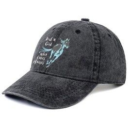 Love Horse Girl Men Women Washed Baseball Cap Denim Hat for Women Female Washed Distressed Adjustable Dad Hats Unconstructed Cotton Baseball Hat Cute Animal Lover Gifts