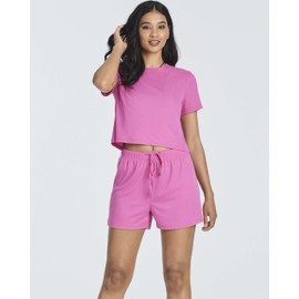 Real Essentials 2 Pack:Women's Soft Ribbed Knit Crop Top & Short Matching Lounge Set - 4 Piece Summer Sweatsuit, Set 8, XX-Large