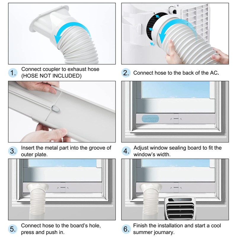 UNAOIWN Portable Air Conditioner Window Kit, Adjustable Vertical/Horizontal Sliding Window